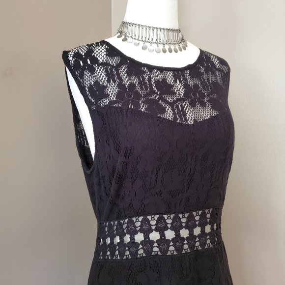 Free People Black Lace Waist Cutout Shift Dress Size M - Picture 10 of 16